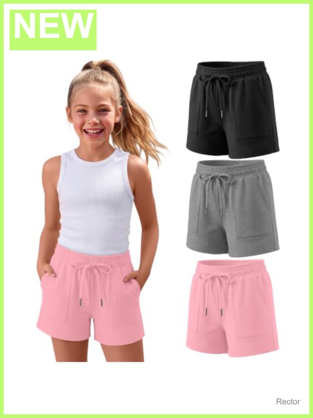Girls 3 Pack Athletic Sweat Shorts Drawstring Pockets Activewear